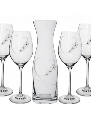 Akce Set Vital Srdce 4+1, sklenice na bílé víno 360 ml, karafa 1l, zdobené krystaly Swarovski