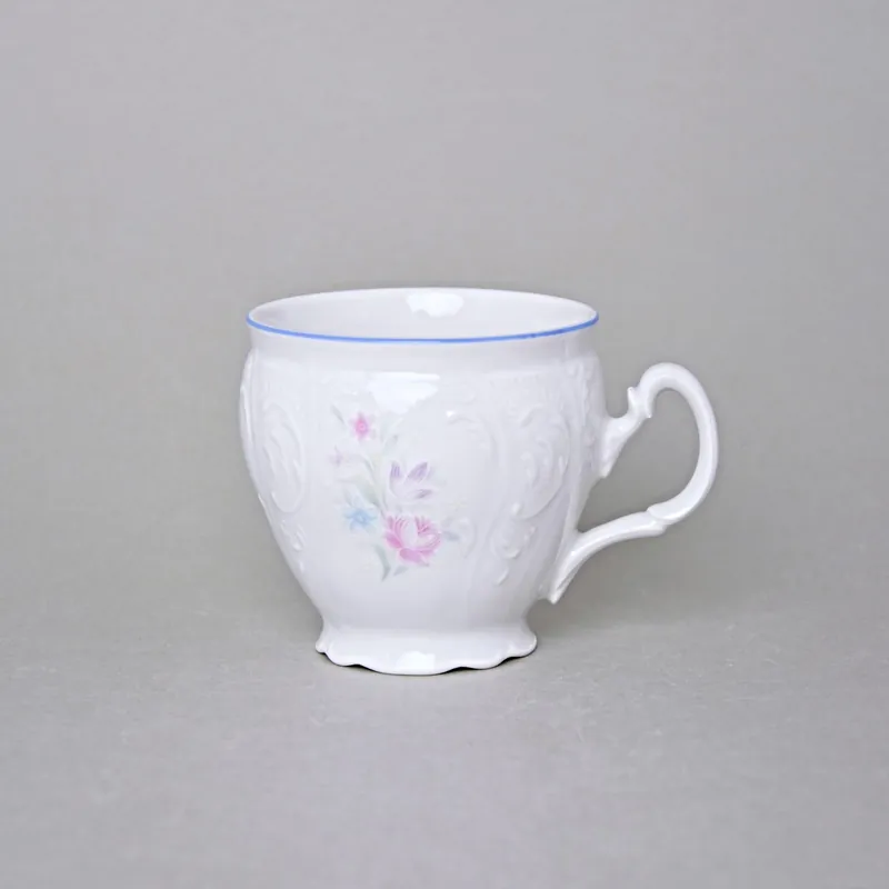 Šálek vysoký 220 ml, Thun 1794, karlovarský porcelán, BERNADOTTE modro-růžové kytičky Horká Nabídka