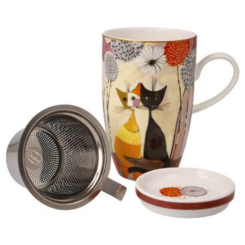 Akční Nabídka Hrnek 0,4 l s víčkem a sítkem Soffioni, 11,5 / 8 / 14 cm, jemný kostní porcelán, R. Wachtmeister, Kočky Goebel