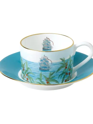 Vrácení Zdarma Blenheim Palace - indický pokoj: Šálek 200 ml a podšálek snídaňový (koráb), anglický kostní porcelán Roy Kirkham