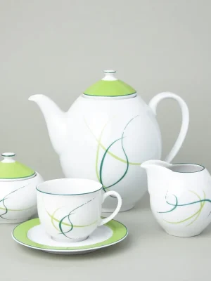 Kávová souprava pro 6 osob, Thun 1794, karlovarský porcelán, OPÁL tráva Autentický