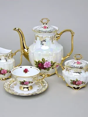 Jen Po Omezenou Doba Kávová souprava pro 6 osob, Cecily - růže, porcelán Royal Bohemia
