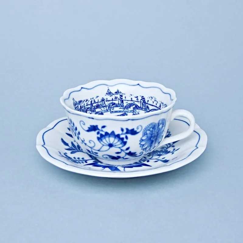 Šálek a podšálek C/1 + ZC1, PRAHA Karlův most (zrcadlový podšálek), 200 ml / 15,5 cm na čaj, Cibulák, originální Oblíbený