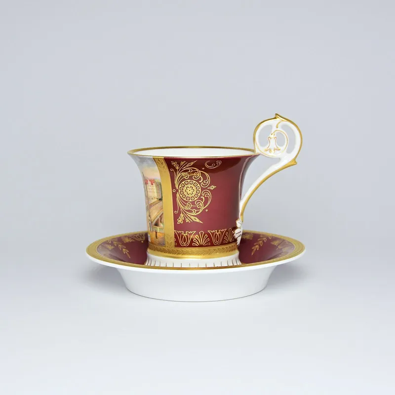 Šálek a podšálek Johan, Praha 1901, 200 ml, zlatý lept, ruční malba Roman Široký, Haas a Czjzek porcelán Sleva
