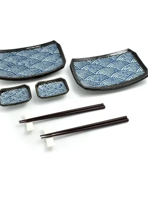 Japonský porcelánový servis na sushi Blue Wawe Midi, pro 2 osoby Originální