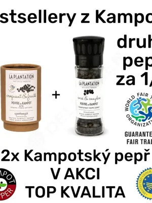 Akce Kampotský pepř fermentovaný 50g tubus + černý v mlýnku ZA POLOVIC AKČNÍ SET gurmánských pepřů